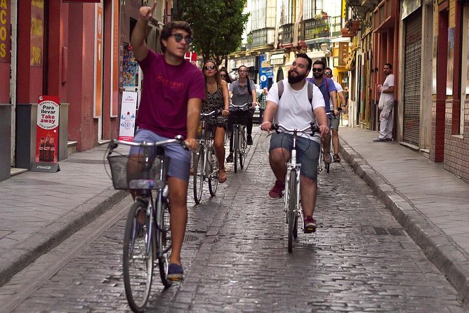 Seville Highlights Bike Tour (English) - Real Fábrica de Tabacos, Palau de San Telmo, and Plaza de América at the end